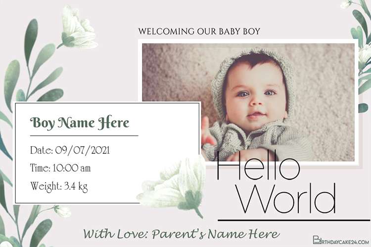 Hello World Boy Birth Announcements Cards