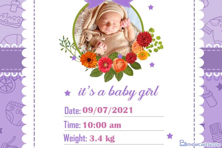 Customize Your Own Baby Girl's Birth Announcement Card