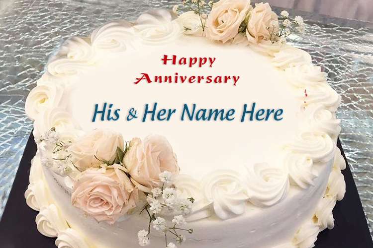 White Wedding Anniversary Cake With Name Editing
