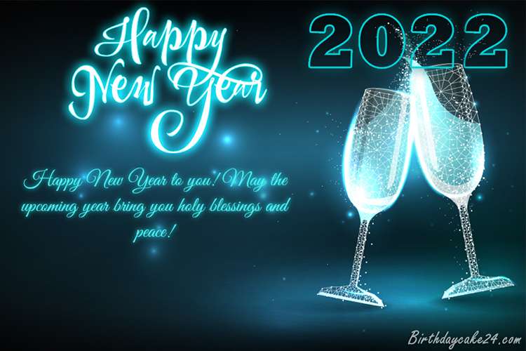 Happy New Year 2022 Greeting Card Champagne Glass