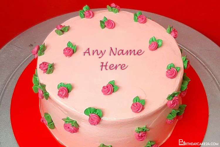 Write Name On Lovely Pink Flower Birthday Cake