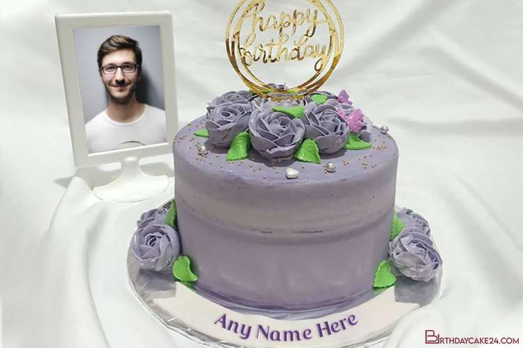 Decorate Beautiful Purple Birthday Cake With Photo And Name