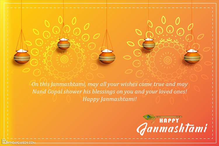 Write Name or Wish on Krishna Janmashtami Greeting Cards