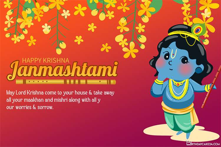 Indian Festival Happy Krishna Janmashtami Wishes Greeting Cards