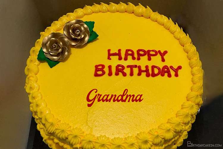 Golden Rose Birthday Cake for Grandma With Name