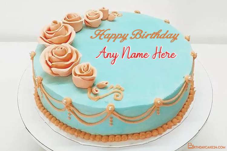 Create Orange Rose Birthday Cake Template With Your Name