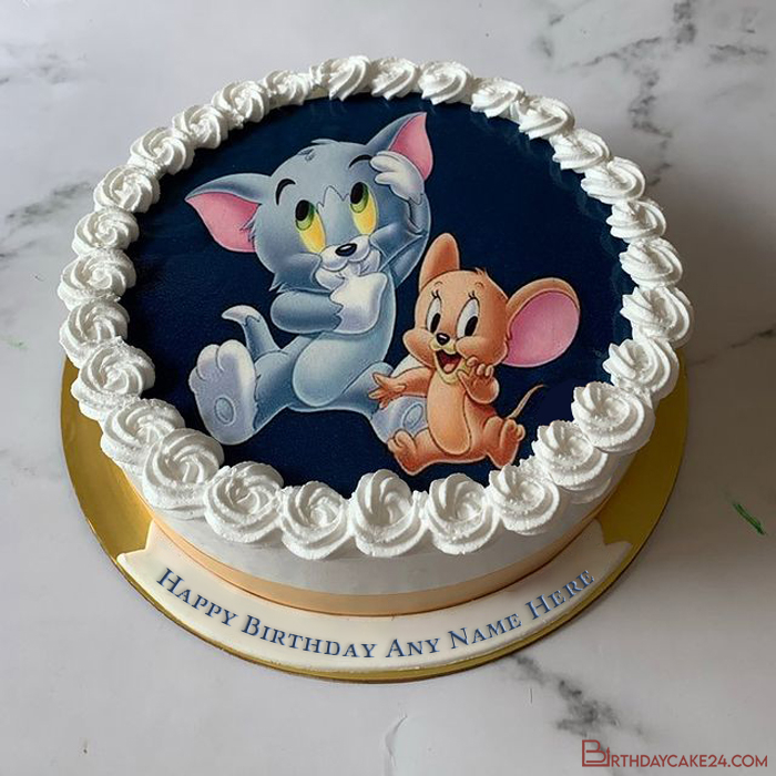 Funny Tom & Jerry Birthday Cake With Name Editing