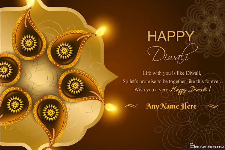 Sparkling Diwali Wishes Greeting Card With Name