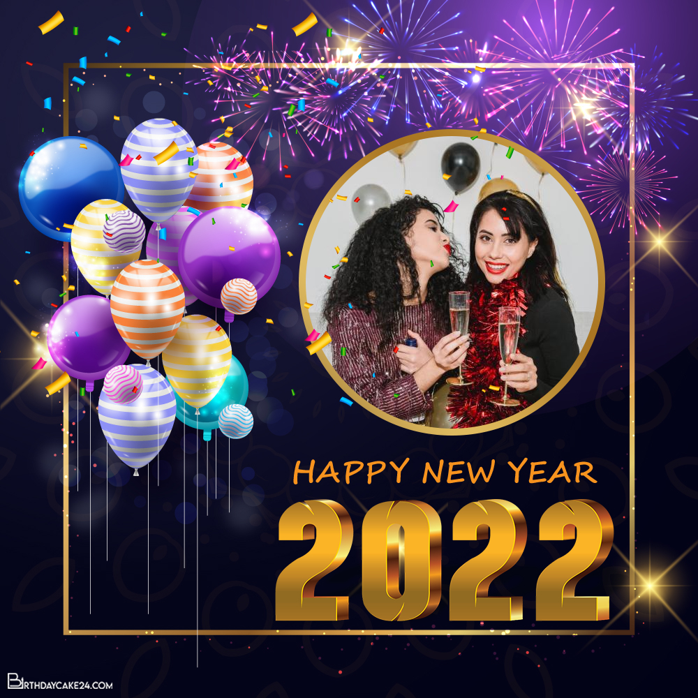 Creative Happy New Year 2022 Frame Design With Balloons