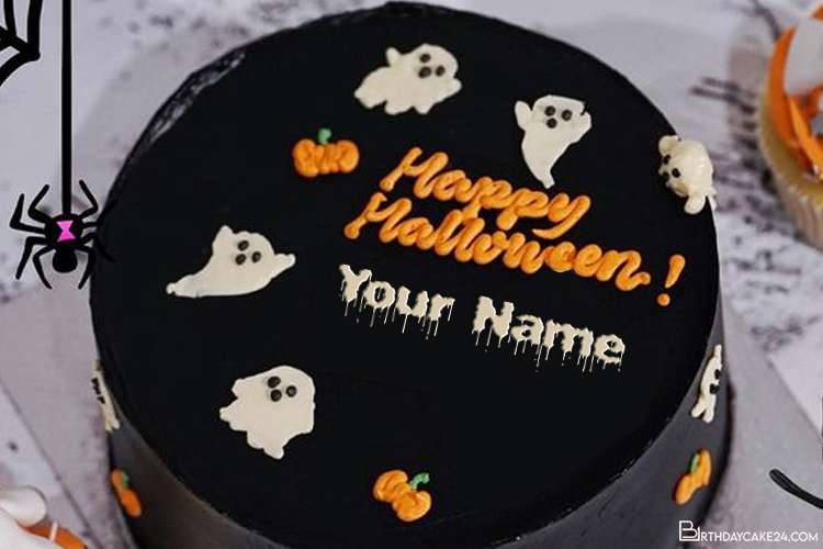 Write Your Name on Spooky Ghost Halloween Cake