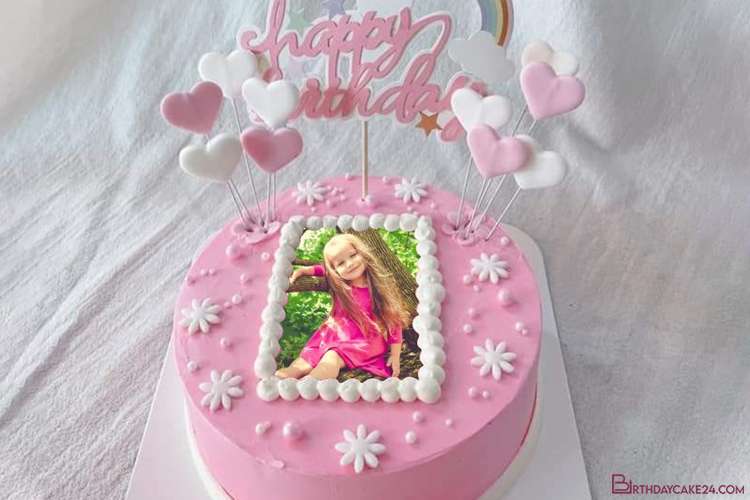 Pretty Birthday Cake with Name Tag and Photo  Birthday Cake With Name and  Photo  Best Name Photo Wishes