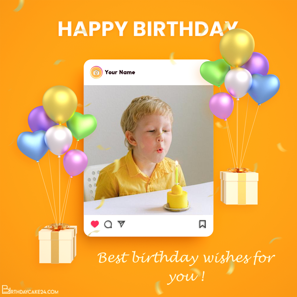 Orange Happy Birthday Instagram Post With Photo And Name