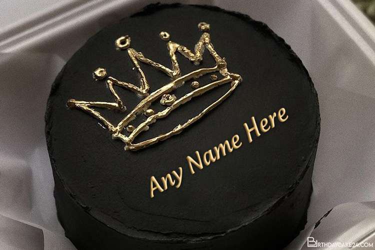 Luxury Black And Gold Crown Birthday Cake With Your Name