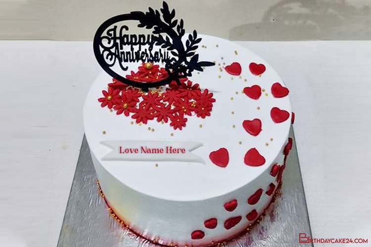 Romantic Heart Anniversary Wishes Cake With Name Edit