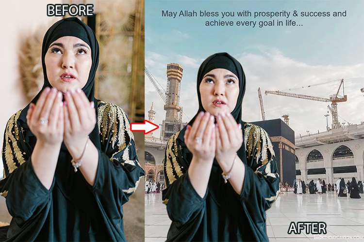 Photo Collage On Mecca Mosque Background