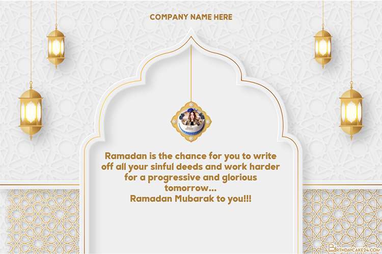 Luxury Ramadan Mubarak Wishes Card With Company Name And Logo