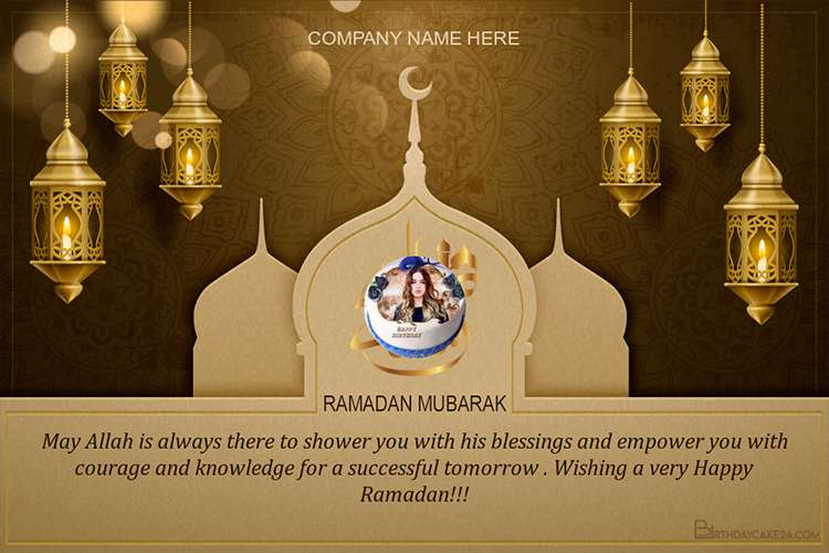 Golden Lantern Ramadan Greeting Card With Company Name And Logo