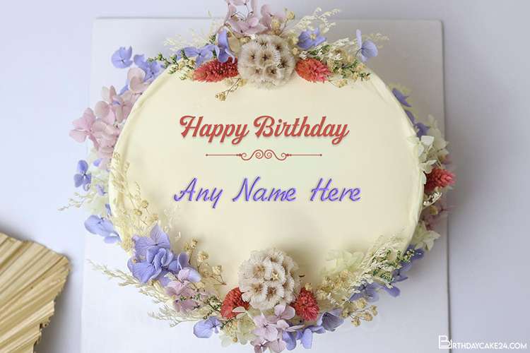 Colorful Spring Flower Birthday Cake With Name