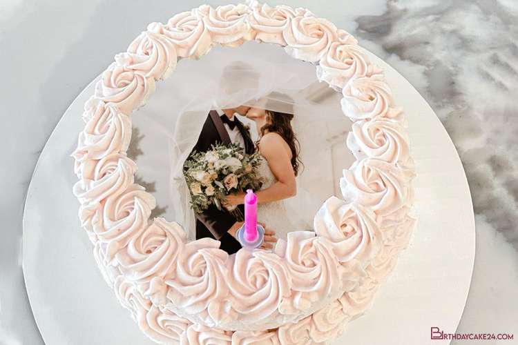 Pink Rose Birthday Or Anniversary Cake With Photo Edit
