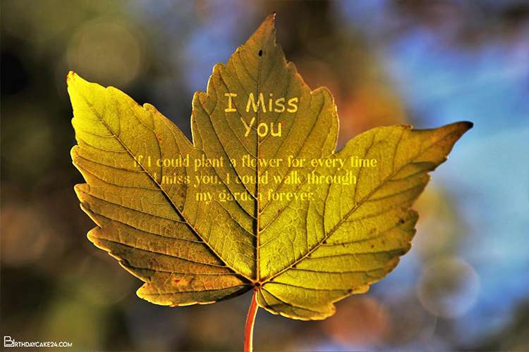 Missing You Card on Background of Yellow Leaves