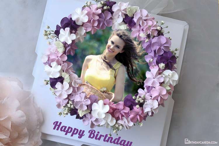 Purple Flowers Birthday Wishes With Photo And Name Edit