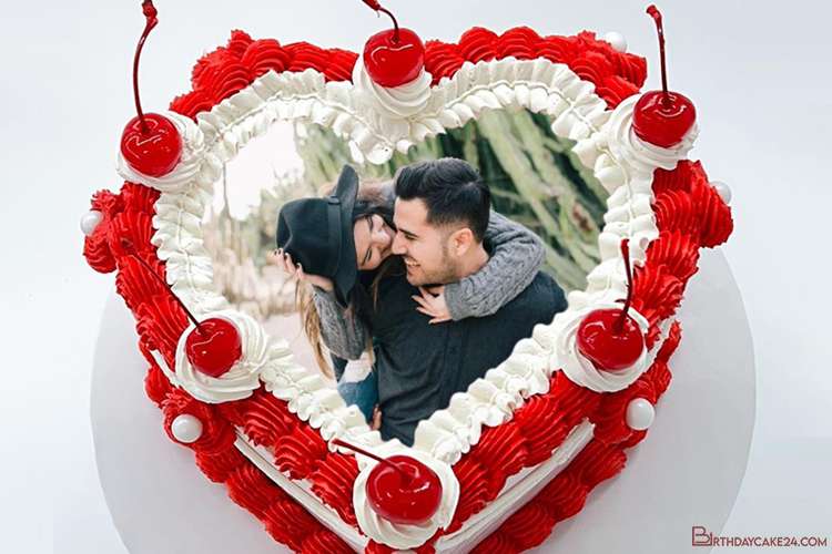 Cherry Heart Romantic Birthday Cake Images With Photo