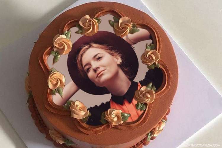Chocolate Flowers Birthday Cake With Photo Frame