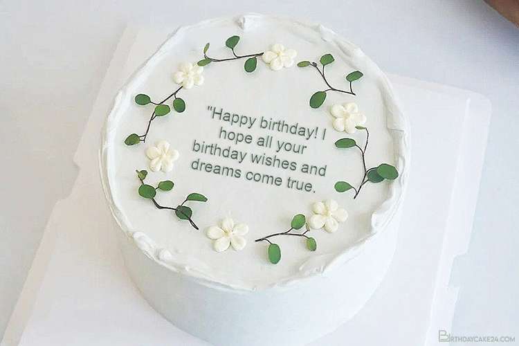 Write Name or Wishes on Green Leaf Border Birthday Cake Online