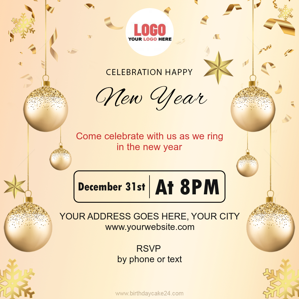 Create New Year 2023 Invitation Card With Golden Ball