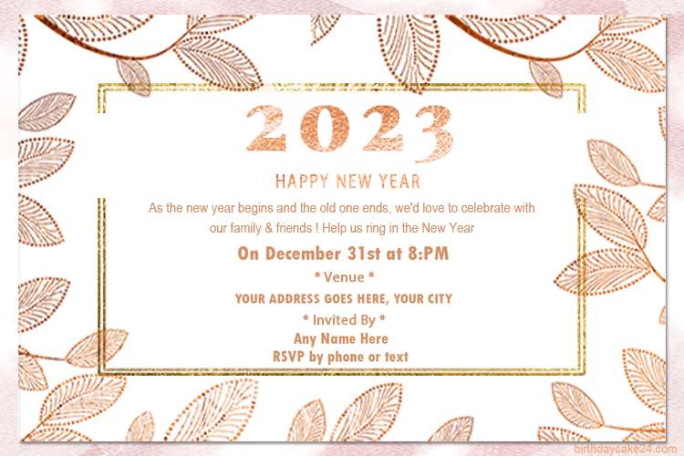 Rose Gold New Year 2023 Invitation Card