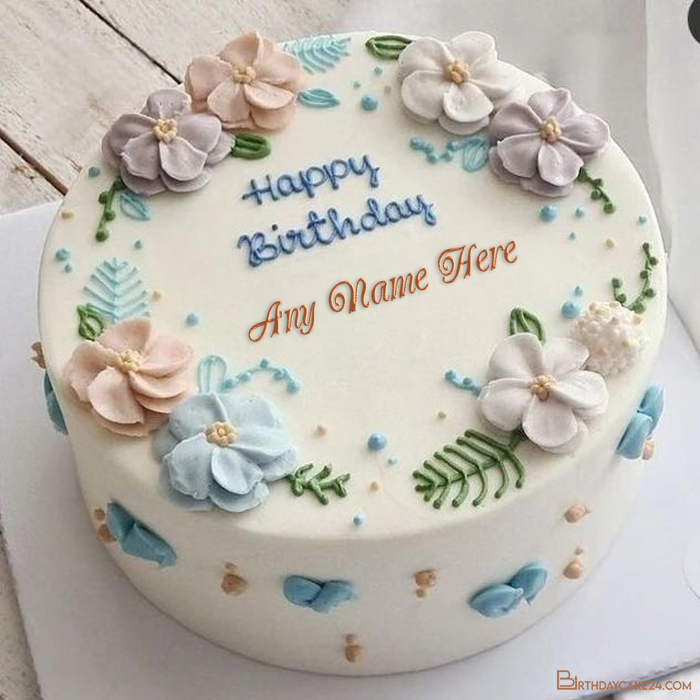 Flower Birthday Cake Template Image With Name Editing