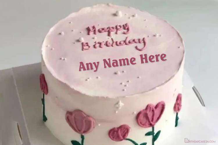 Tulip Birthday Wishes Cake With Name Editing