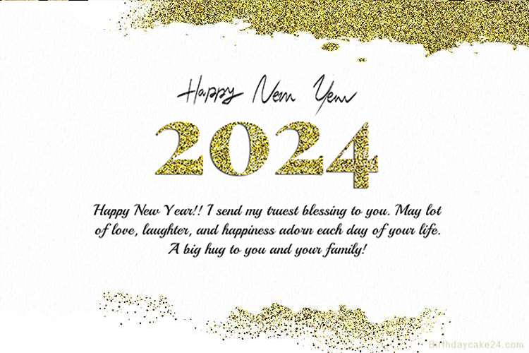Glitter Gold Greeting Card Happy New Year 2024