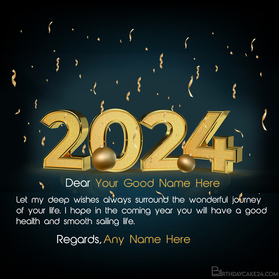 Happy New Year 2024 Card With Name Edit 3782a 
