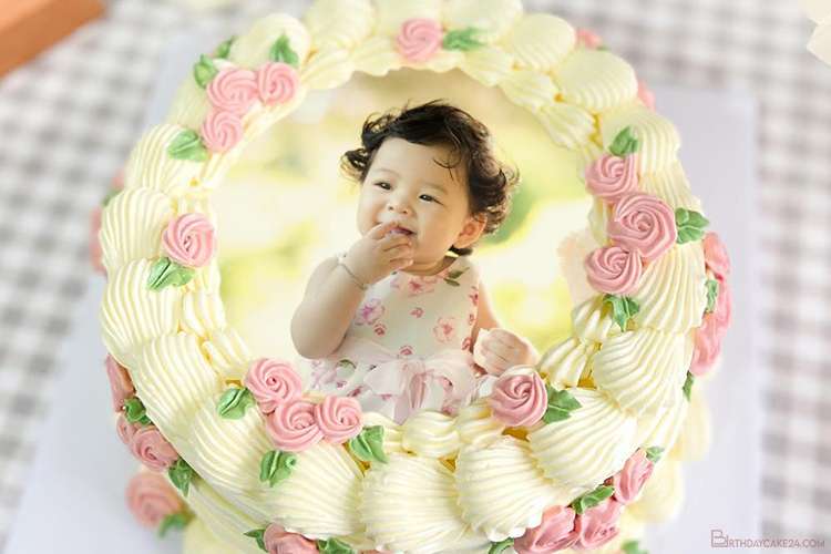 Customize Your Own Photo On Amazing Cream Rose Birthday Cake