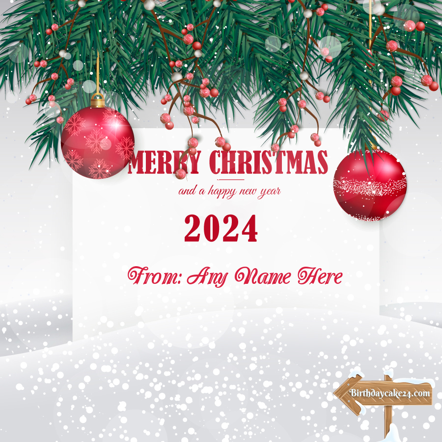 Merry Christmas & Happy New Year 2024 Card With Name Edit