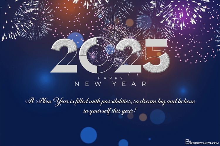 Fireworks Happy New Year 2025 Wishes Card Images Download