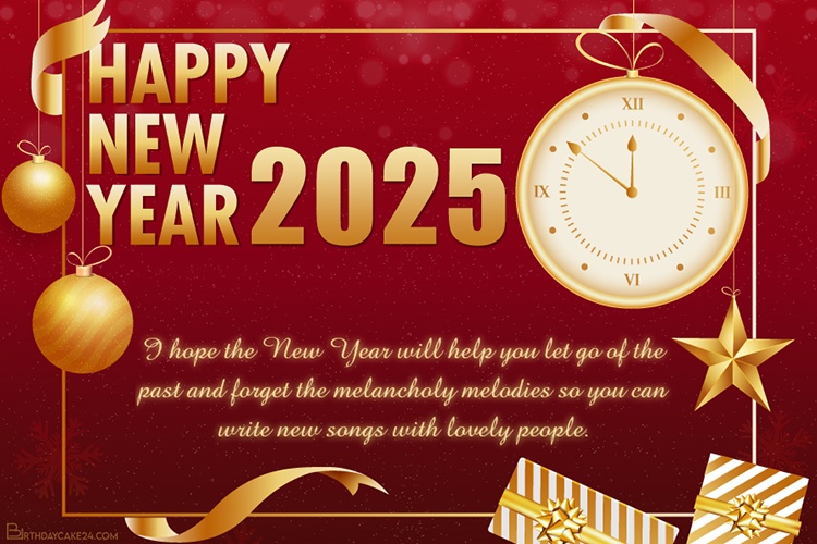 Happy New Year 2025 With Clock Greeting Cards Online