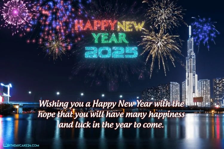 New Year 2025 Video Card With Colorful Fireworks Background