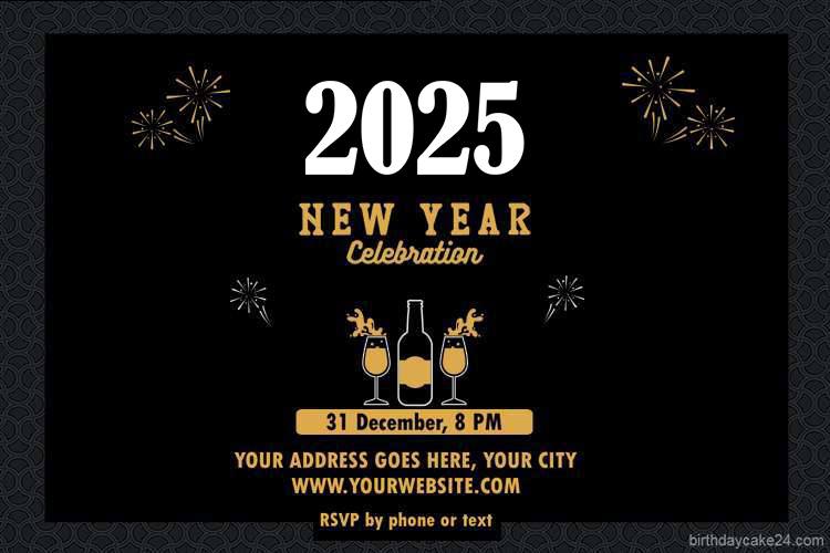 Happy New Year 2025 Invitation Card With Champagne