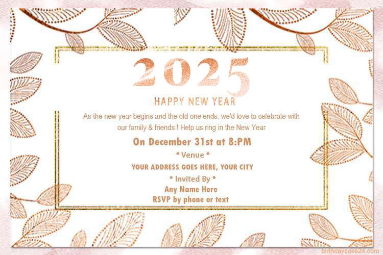 Rose Gold New Year 2025 Invitation Card