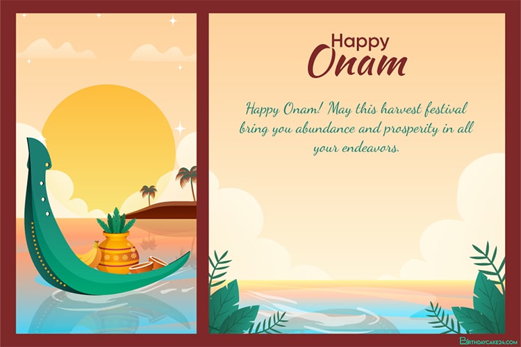 Beautiful Onam Greeting Card with Traditional Indian Imagery