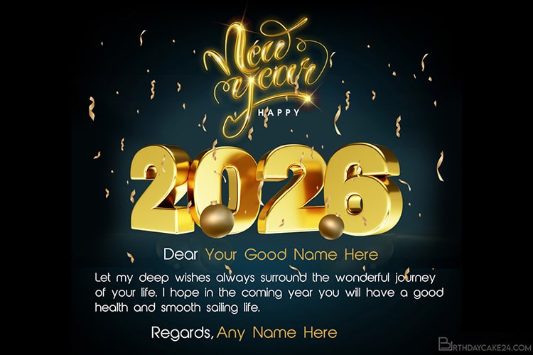 Write Name On Happy New Year 2026 Wishes Card