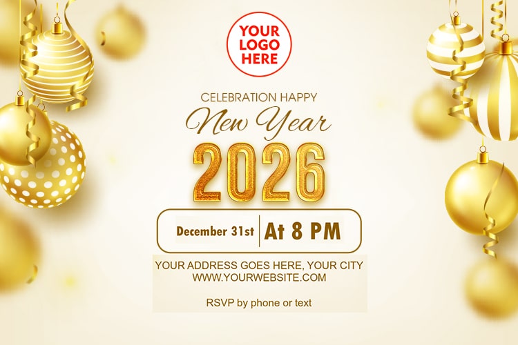 Create New Year 2026 Invitation Card With Golden Ball