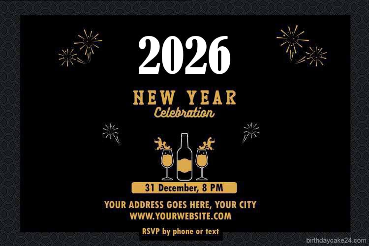Happy New Year 2026 Invitation Card With Champagne