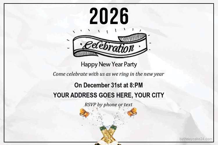Happy New Year 2026 Party Invitation Card Maker Online