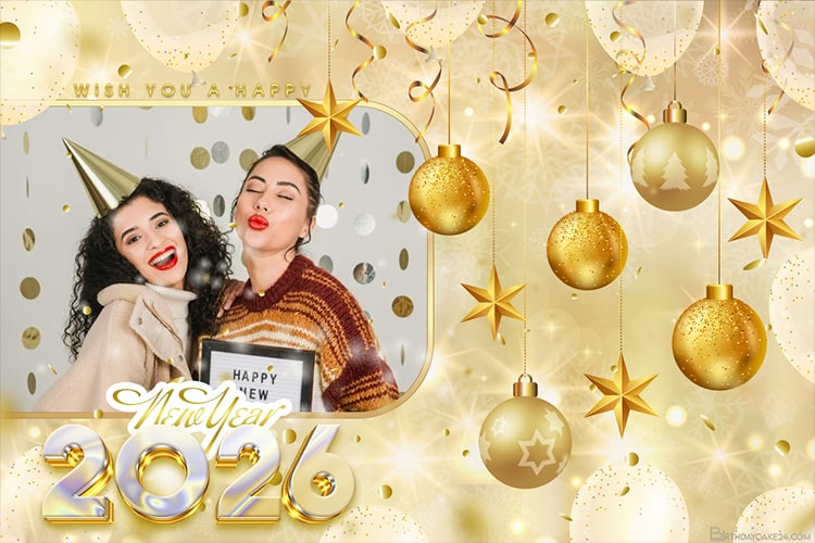 Sparkling Happy New Year 2026 Wishes Cards With Photo Frames