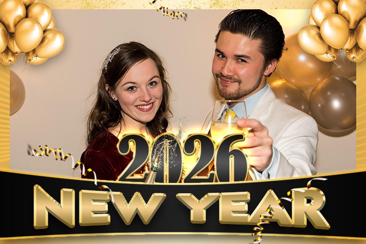 Creative Happy New Year 2026 Frame Design With Balloons