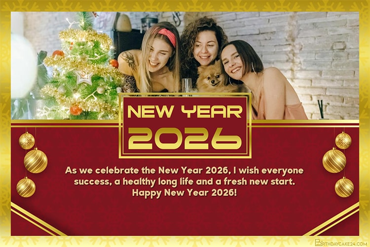 Free 2026 New Year Greeting Card With Golden Fireworks And Photo