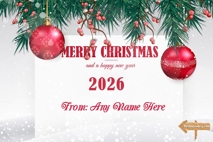 Merry Christmas & Happy New Year 2026 Card With Name Edit